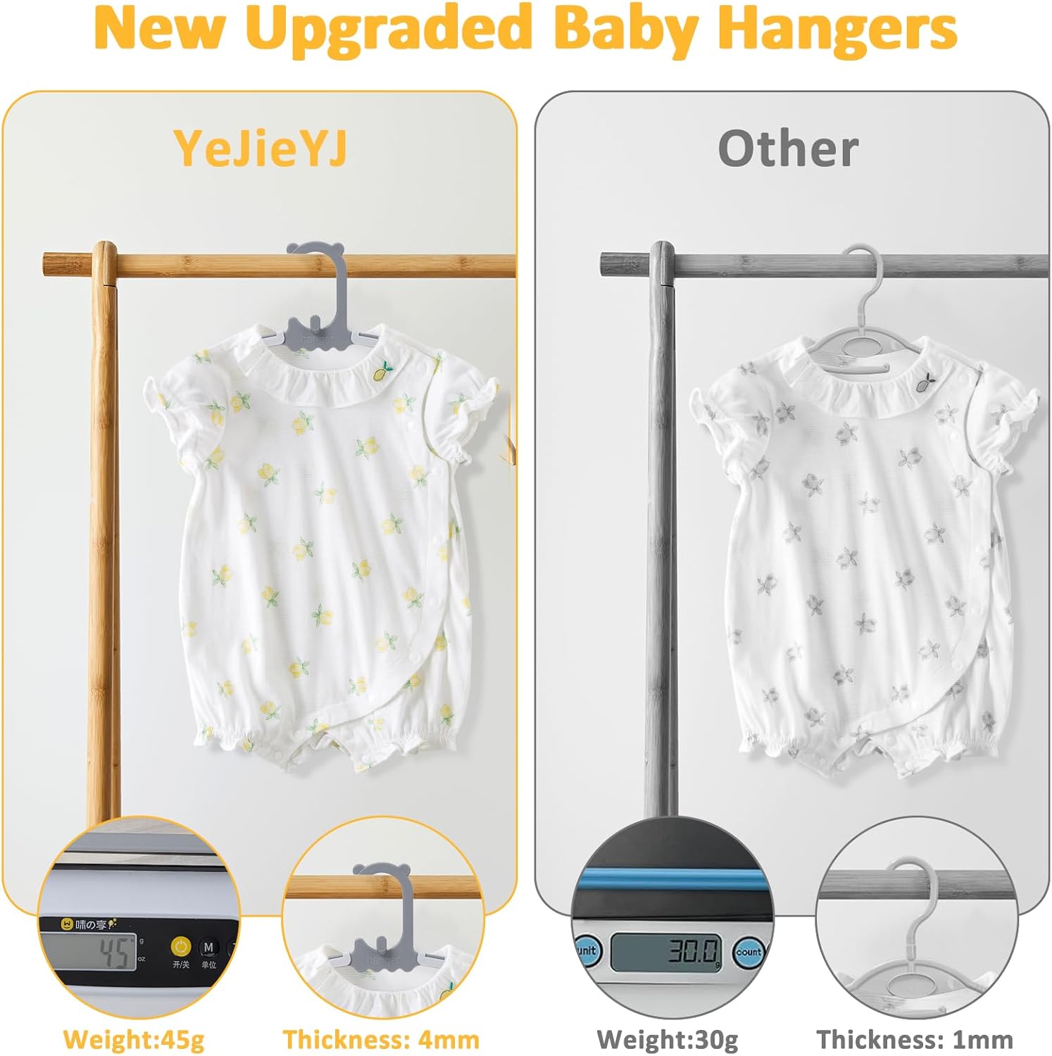 50 Pack Baby Clothes Hanger with 16 Clips, 11-15 inch Adjustable Kid Hangers, Multifunctional Children Hanger for Girl Boy Toddler Kids Child(Grey)