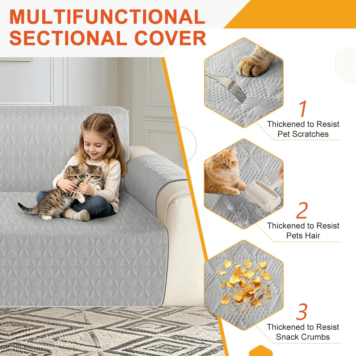ALIECOM Corner Sectional Couch Covers L Shape Sofa Covers Washable Reversible Couch Cover for Sectional Slipcover U Shape Pet Dogs Furniture Protector with Elastic Straps (Light Gray, Large)