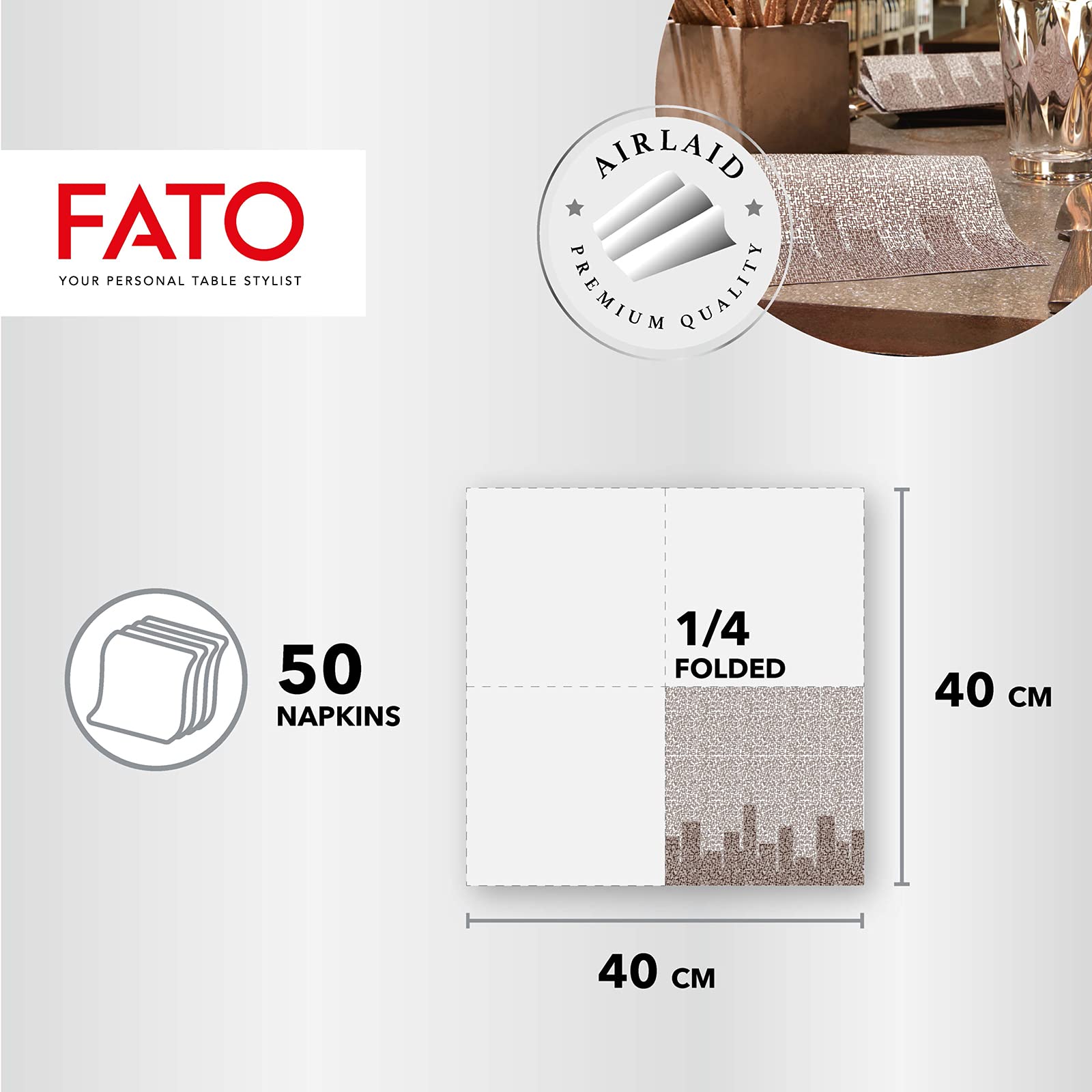 Fato - Suche serwetki papierowe, Airlaid, efekt materiału, opakowanie 50 serwetek, rozmiar 40 x 40 złożone w 4, Chocolate Skyline Design