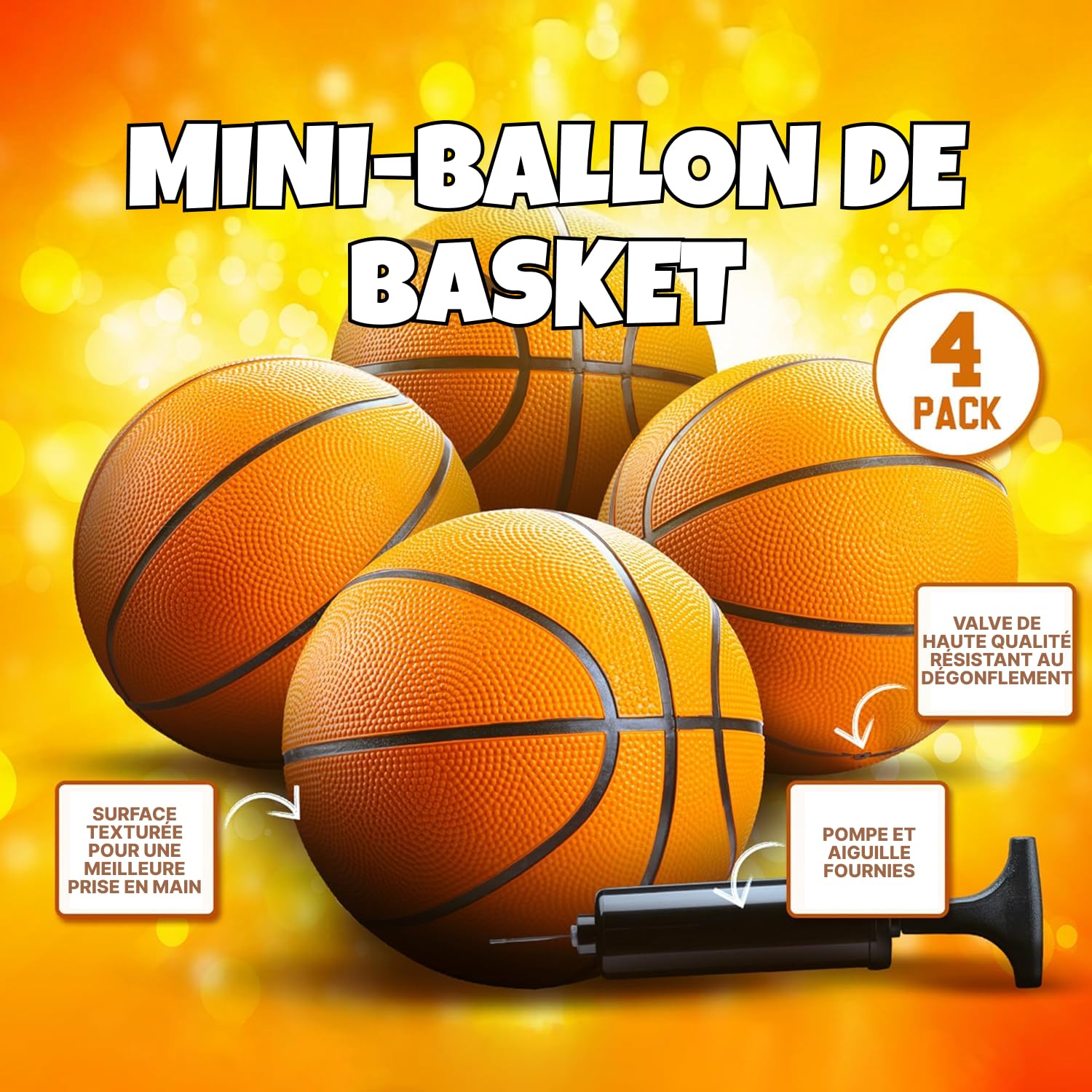 Bedwina Mini Ballons de Basket (Lot de 2 ou 4) - Caoutchouc 17,8 cm, Taille 3, Mini Panier de Basket pour Petits paniers, fêtes à la Piscine, intérieur/extérieur, Cadeau d'anniversaire, Jeux d'arcade