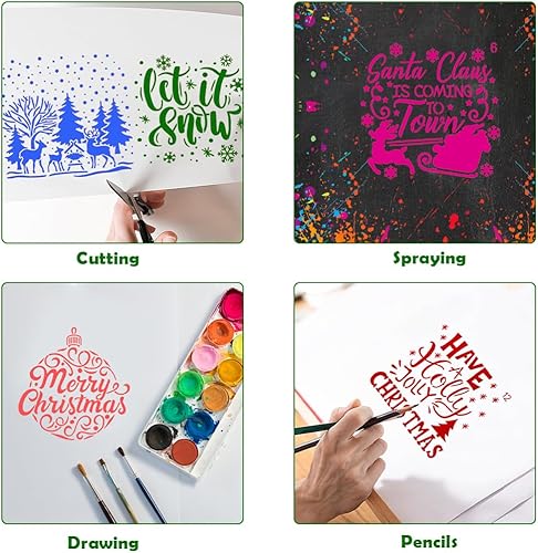 Miniatura 4 de Plantillas navideñas para pintar sobre madera, 16 plantillas de Navidad de 6 pulgadas, reutilizables, grandes, plantillas de Navidad para adornos,