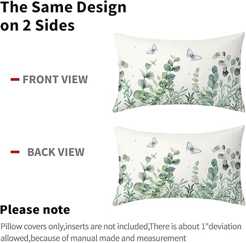 Miniatura 4 de Juego de 2 fundas de almohada lumbares de hojas de eucalipto primaverales de 12 x 20 pulgadas, fundas de almohada lumbares de hojas verdes salvia y