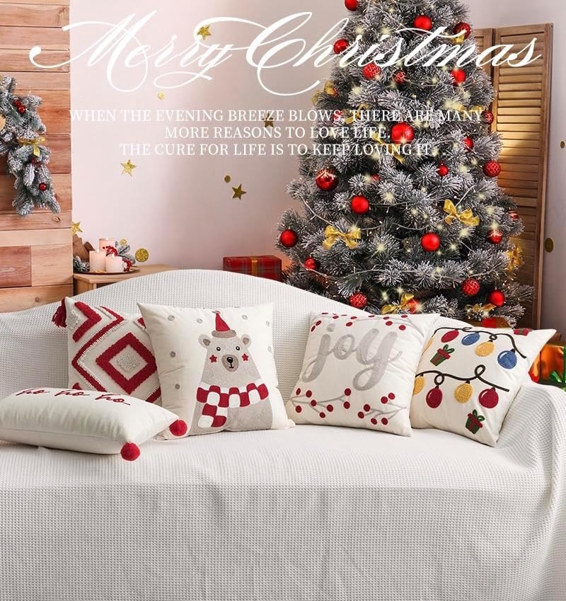 Miniatura 2 de Funda de cojín bordada decorativa navideña (A_ Joy 18 x 18 pulgadas)