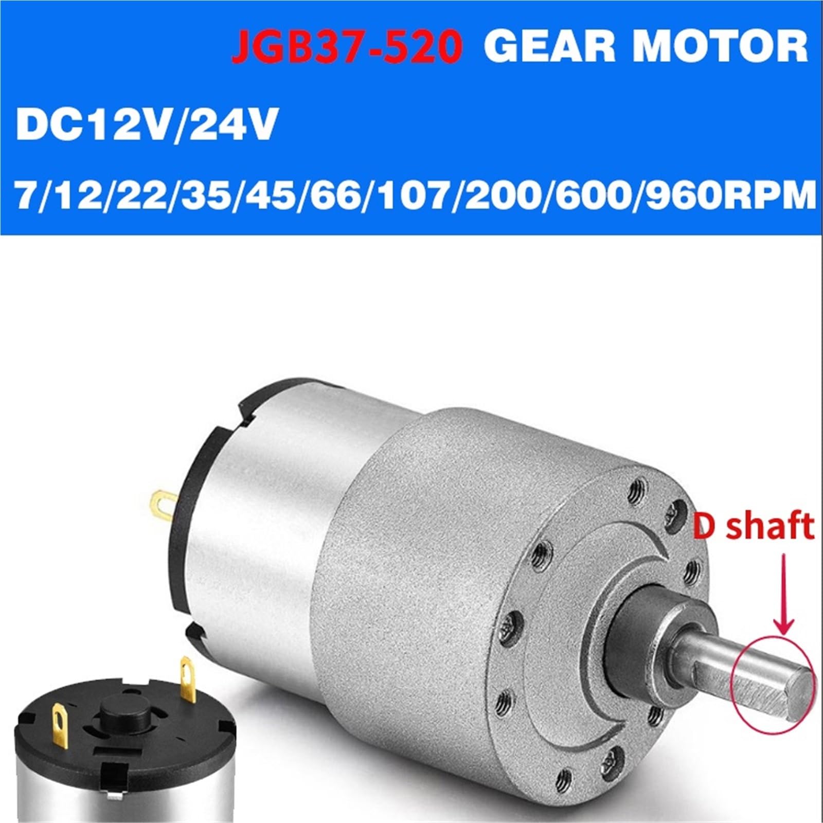 JGB37-520 Getriebemotor, 37 mm Gleichstrom, 12 V DC, 7 U/min bei 960 U/min, Hochdrehmomentgetriebe, 24 V Elektromotor (With Bracket, 22rpm, DC12V)