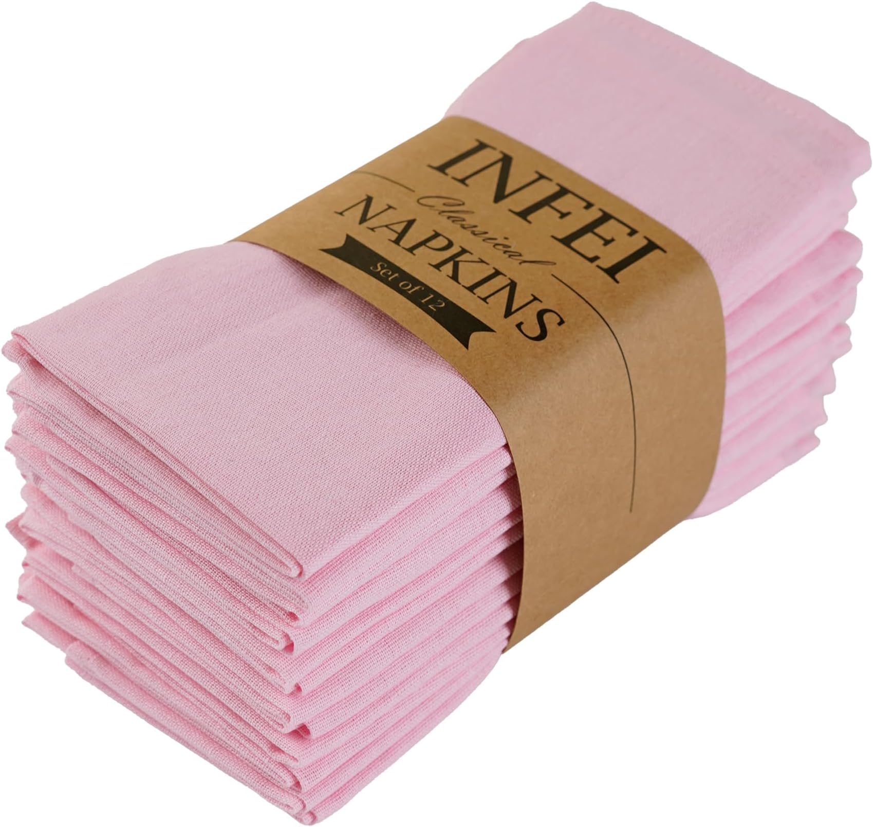 Pink Polyester Linen Blended Thin Dinner Cloth Napkins - Set of 12 (40 x 40 cm) - for Wedding Parties Events & Home Use (Pink)