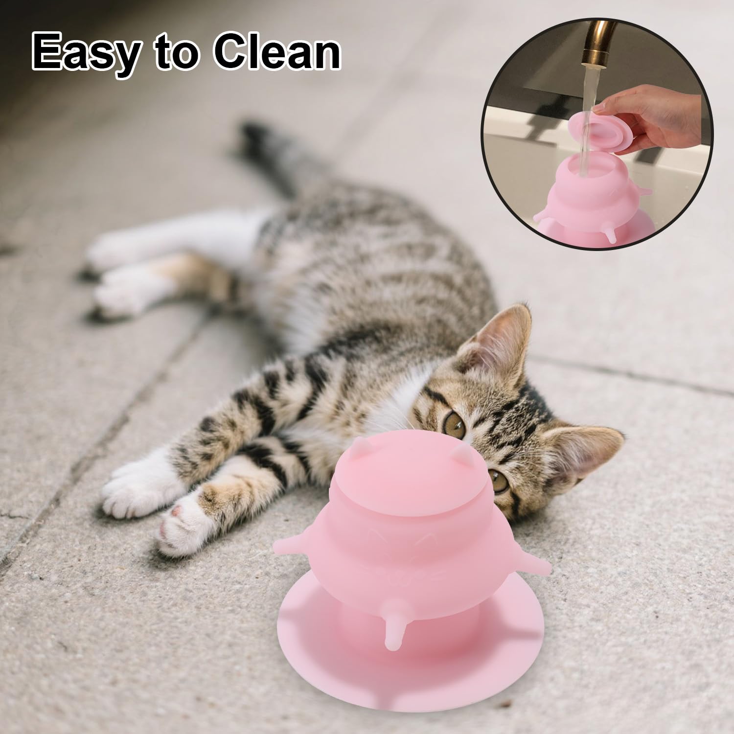 Lyreh Bevitore per Cuccioli con Quattro Tettarelle Finte, Stazione di Alimentazione Latte Cuccioli in Silicone Rosa Biberon a Prova Perdite Stazione di Allattamento per Neonati Cani Gattini