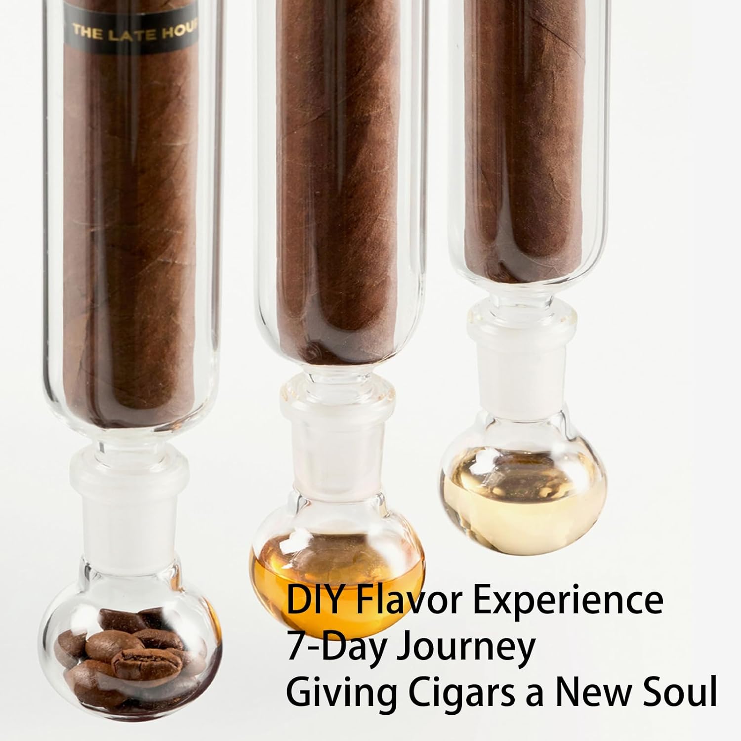 Cigar Aromatherapy Glass Tubes, Humidors Aromatherapy Conservation Glass Tubes with Base,Natural Black Walnut,for Travel Storage, Precise Humidity Control