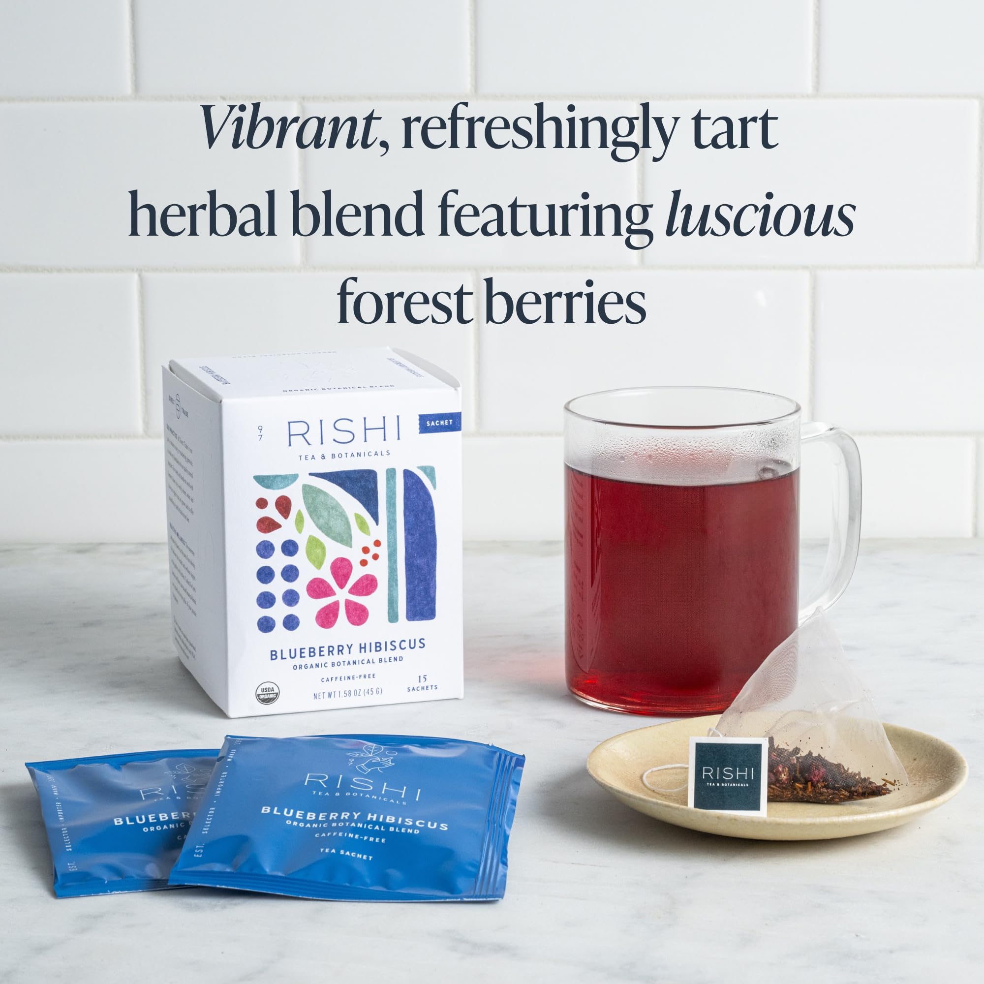 Rishi Tea Blueberry Hibiscus Herbal Tea - Organic Caffeine Free Sachet Bags Sweet Tangy with Antioxidants Enjoy Hot — view 5