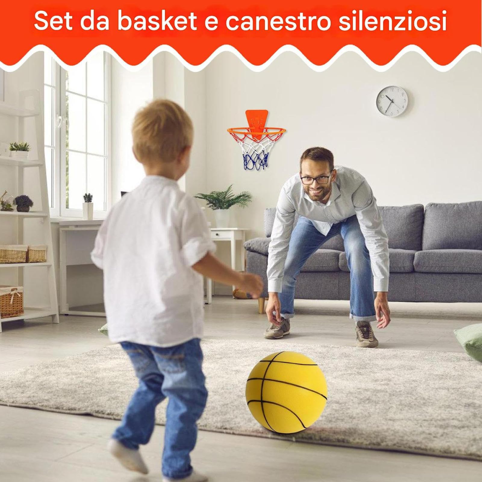 Pallacanestro silenziosa - PU, 18 cm | Set Cerchio Per Interni, Il Design Silenzioso Dribbling Previene I Della Pelle, Facile Installazione - Esercitati In Qualsiasi Momento Migliora Le Abilità