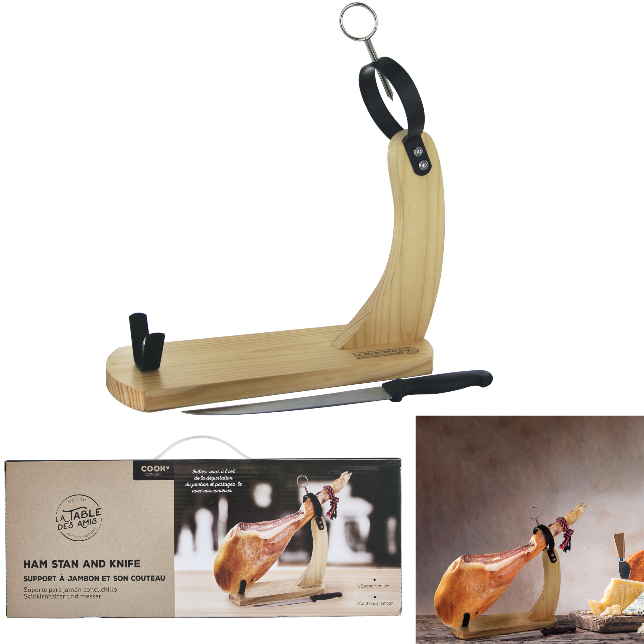 Bistro kd3168 stojak na szynki z drewnianym nożem 38 x 14,2 x 39 cm brązowy