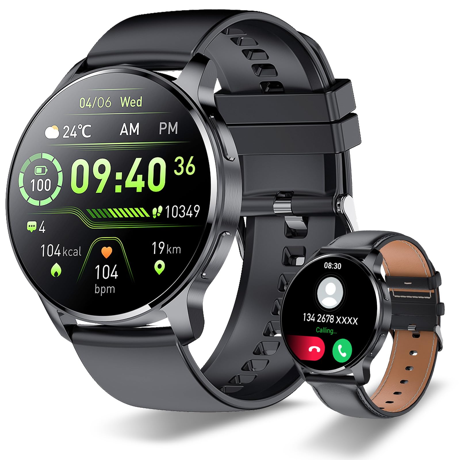 Smart Watch for Men (Answer/Make Calls), 1.32" Fashion Smart Watches for Android and iPhone, IP67 Waterproof Fitness Tracker with Heart Rate/SpO2/Sleep/BP and AI Voice Control (Black)