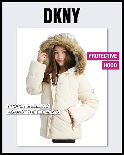 Miniatura 4 de DKNY Chaqueta de invierno para niñas, parka acolchada con burbujas acolchadas, abrigo pesado para niños pequeños, niñas (2T-16)