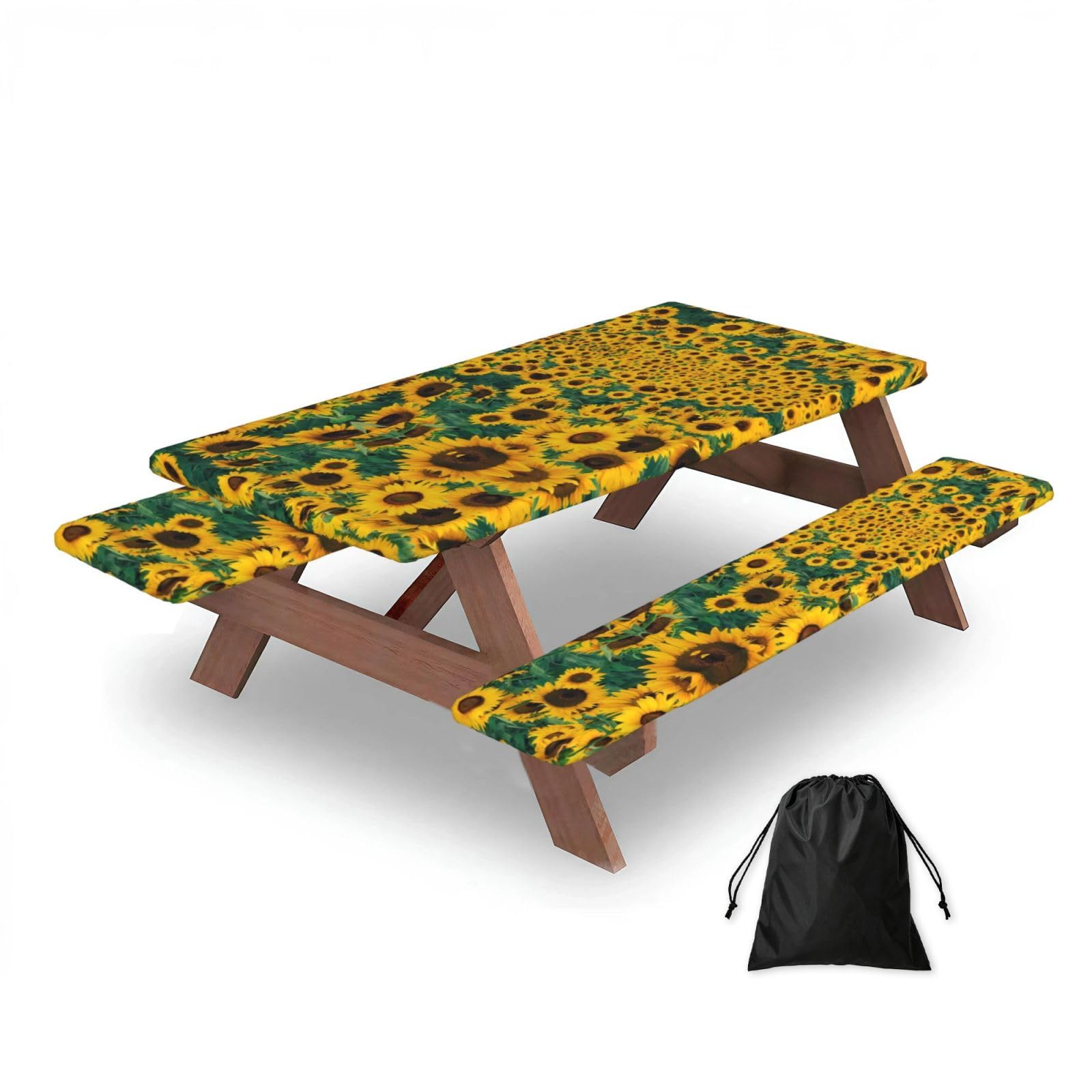 Zqytgfdc Black Many Beautiful Sunflowers Rectangular Water-Repellent Picnic Tablecloths, Outdoor Camping, Picnic, Bbq