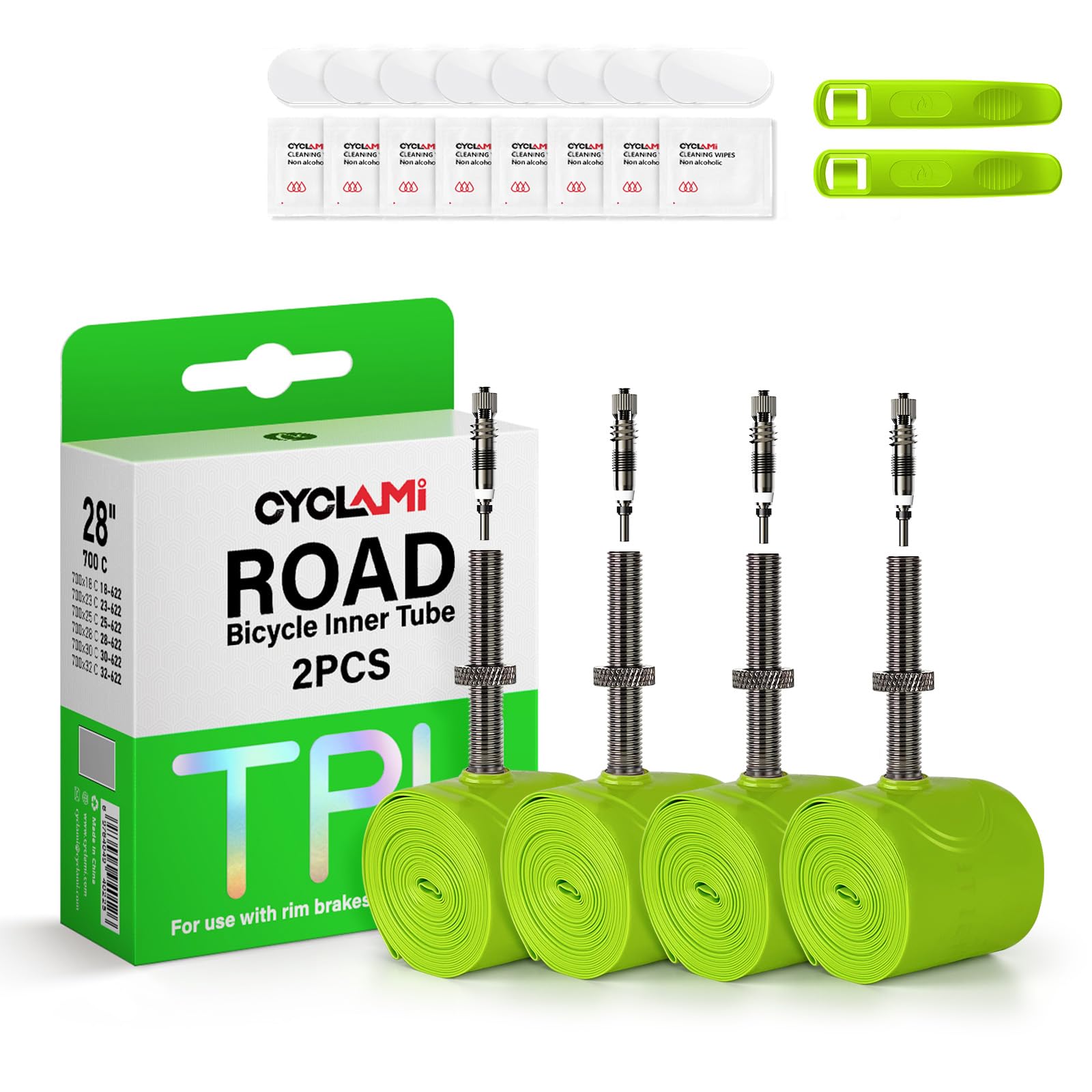 CYCLAMI 1/2/4 pieces TPU Inner Tube for Road Bikes with Removable Valve Core, 38g bicycle inner tube for 700C x 18/23/25/28/30/32C, Presta valve:45/60/80mm (4 inner tubes-FV:45MM)