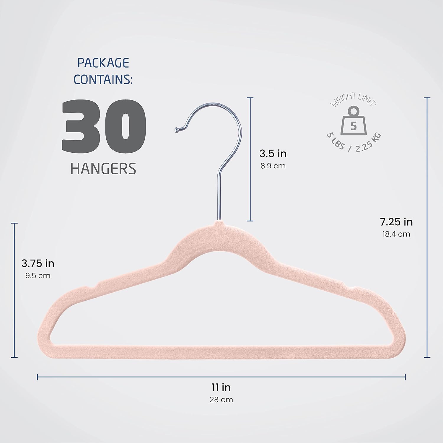 Zober Velvet Baby Hangers for Closet - Pack of 30 Non Slip Toddler Hangers for Shirts, Pants & Dresses w/Swivel Hook - Durable Infant Hangers w/Notches - Small Kids Hangers - Blush
