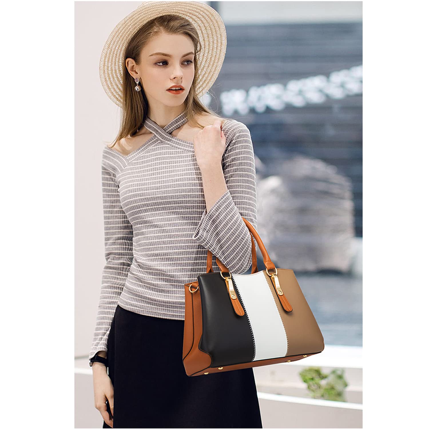 AioTio Bolsos de Mujer Grande Bolso de Hombro Bolso Bandolera Tote Bolso de Mano Cuero PU Conjunto de Bolsa Mujer Tarjetero Billetera 4pcs Set