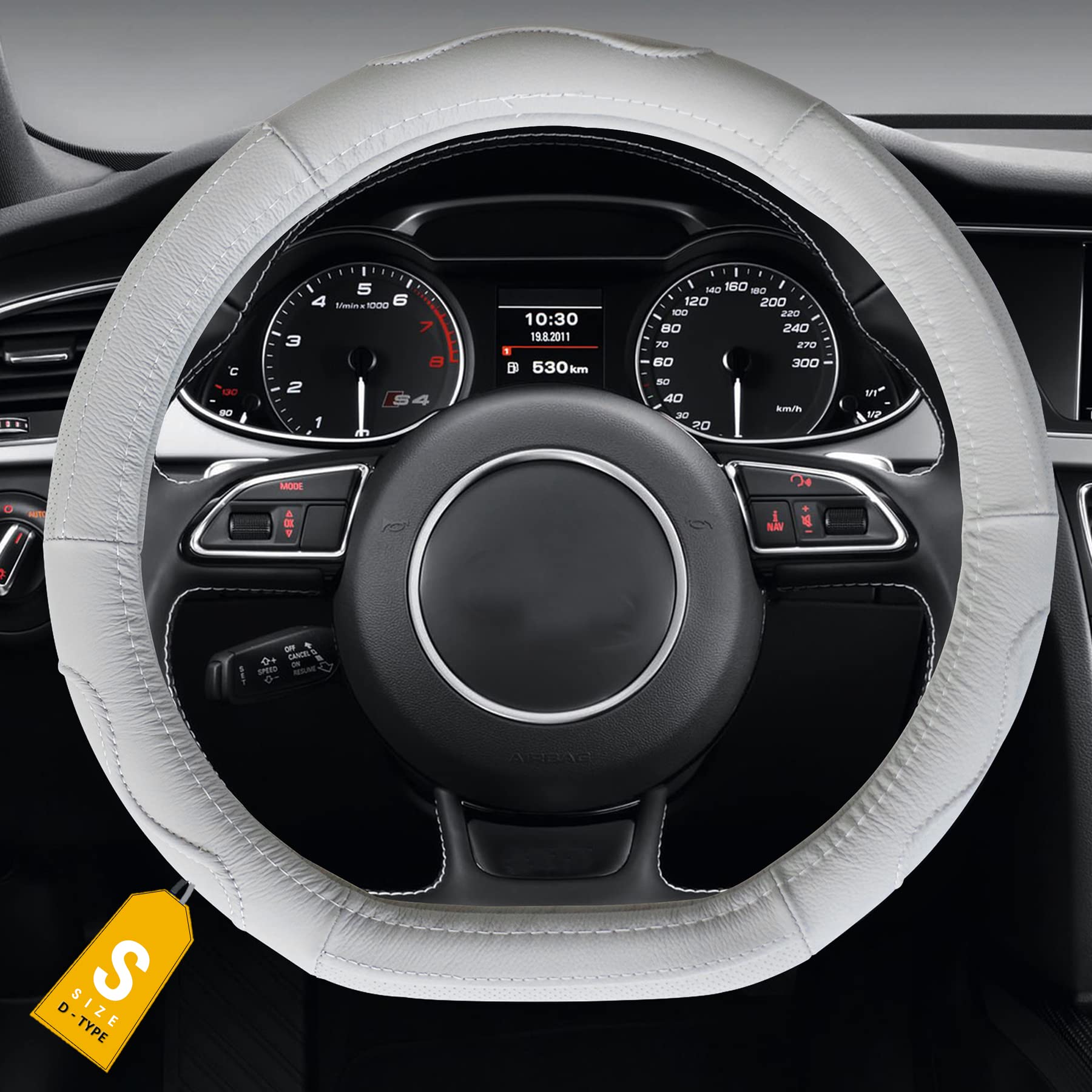 NIKAVI Leather Steering Wheel Cover (Small - D)(38 cm) Grey-image-31