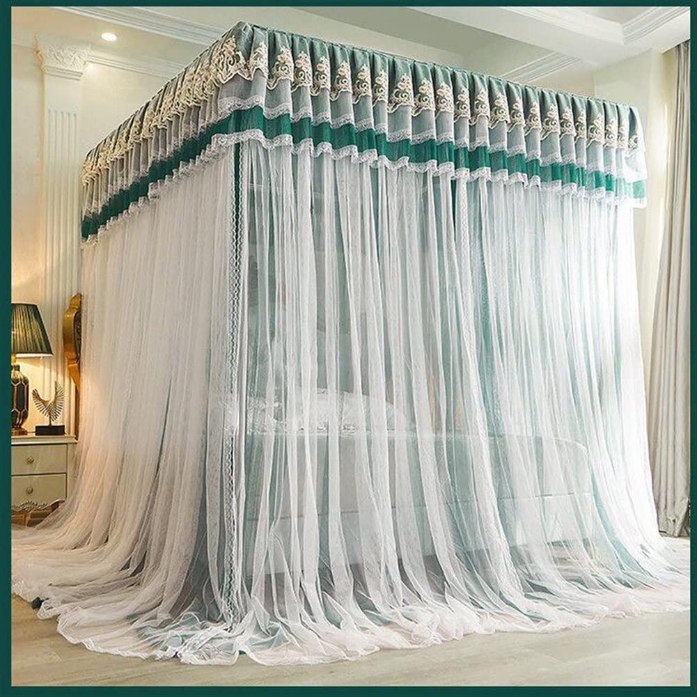 Cortina de Cama con Dosel de 4 Esquinas, Cortina de Cama con Dosel de Encaje Bordado de Princesa con Volantes, Cortina con Dosel para Cama para Adultos y Adultos, mosquitera de Malla transpa