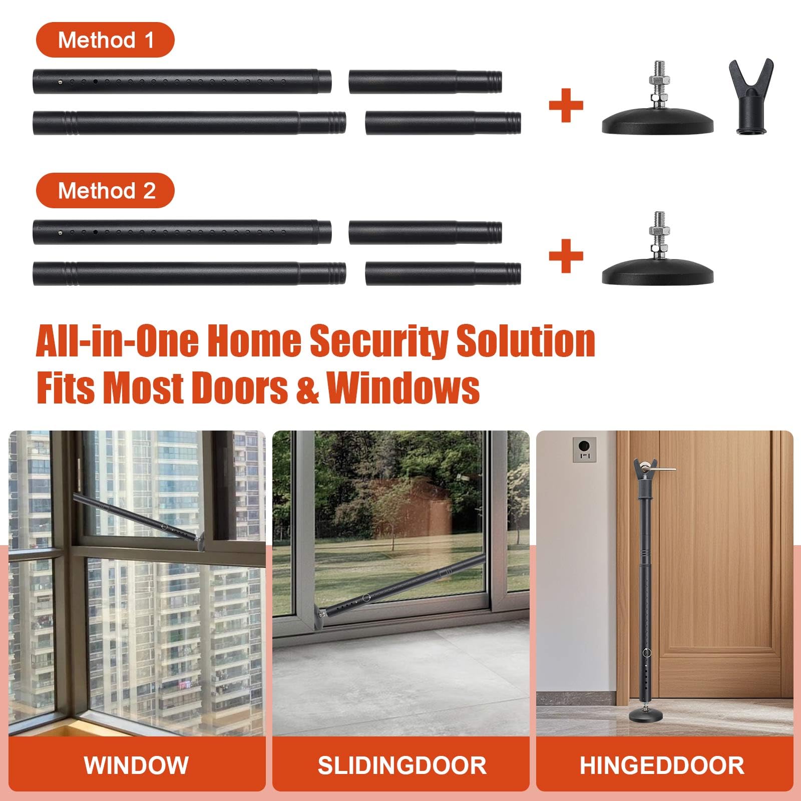 Barra de seguridad para puerta, base antideslizante mejorada, tope de puerta antirrobo resistente, tope de seguridad ajustable de 28 a 52 pulgadas, para puerta delantera, patio, ventana corrediza de