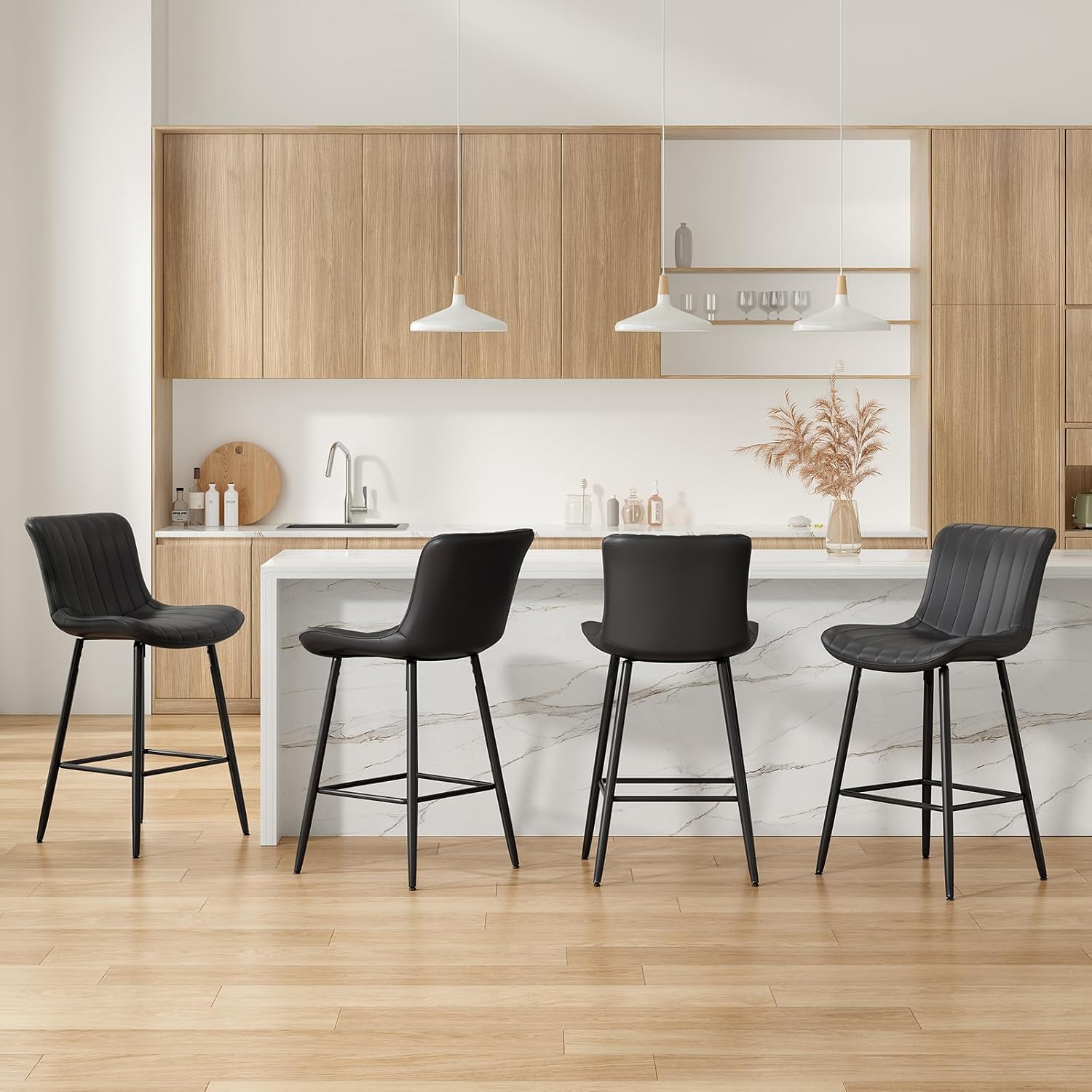 26 Inch Counter Stools Set of 2, Faux Leather Barstool Modern Counter Chair, Counter Height Bar Stools, Counter Height Stools Barstools for Dining Room Kitchen Islands