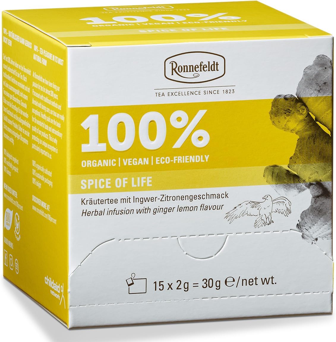 Ronnefeldt100% Spice of Life - Organic Herbal Tea with Ginger Lemon Flavour, 15 Tea Bags of 2 g, 30 g | Organic | Vegan | Eco-friendly