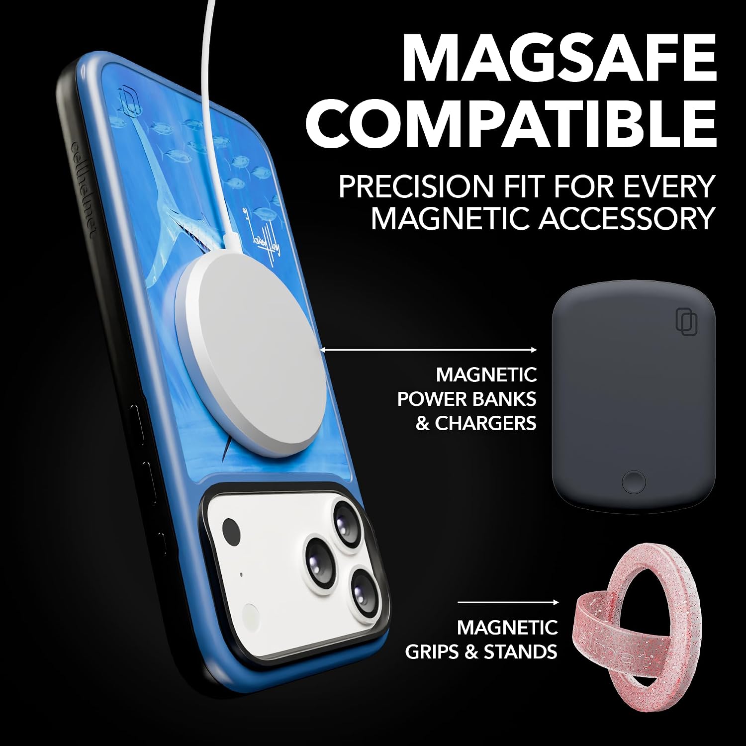 cellhelmet iPhone 17 Shockproof Protective Guy Harvey Case Blue Realms Design, MagSafe Compatible, 18-Foot Drop-Test Certified, Slim, Rugged, Raised Bezels & Lifetime Replacement