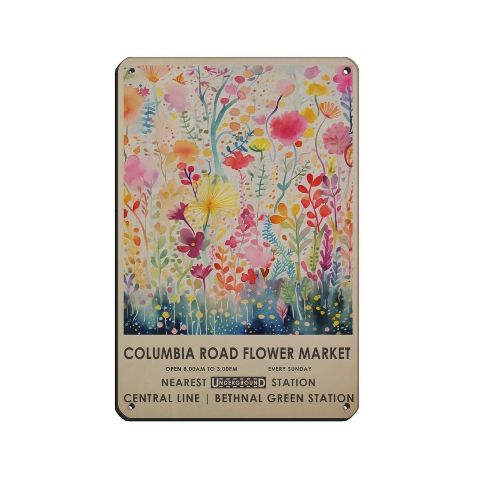 Columbia Road Flower Market, Pink Floral Retro Poster Metal Tin Sign Chic Art Retro Iron Painting Bar People Cave Cafe Family Garage Poster Wall Decoration 8x12inch(20x30cm)