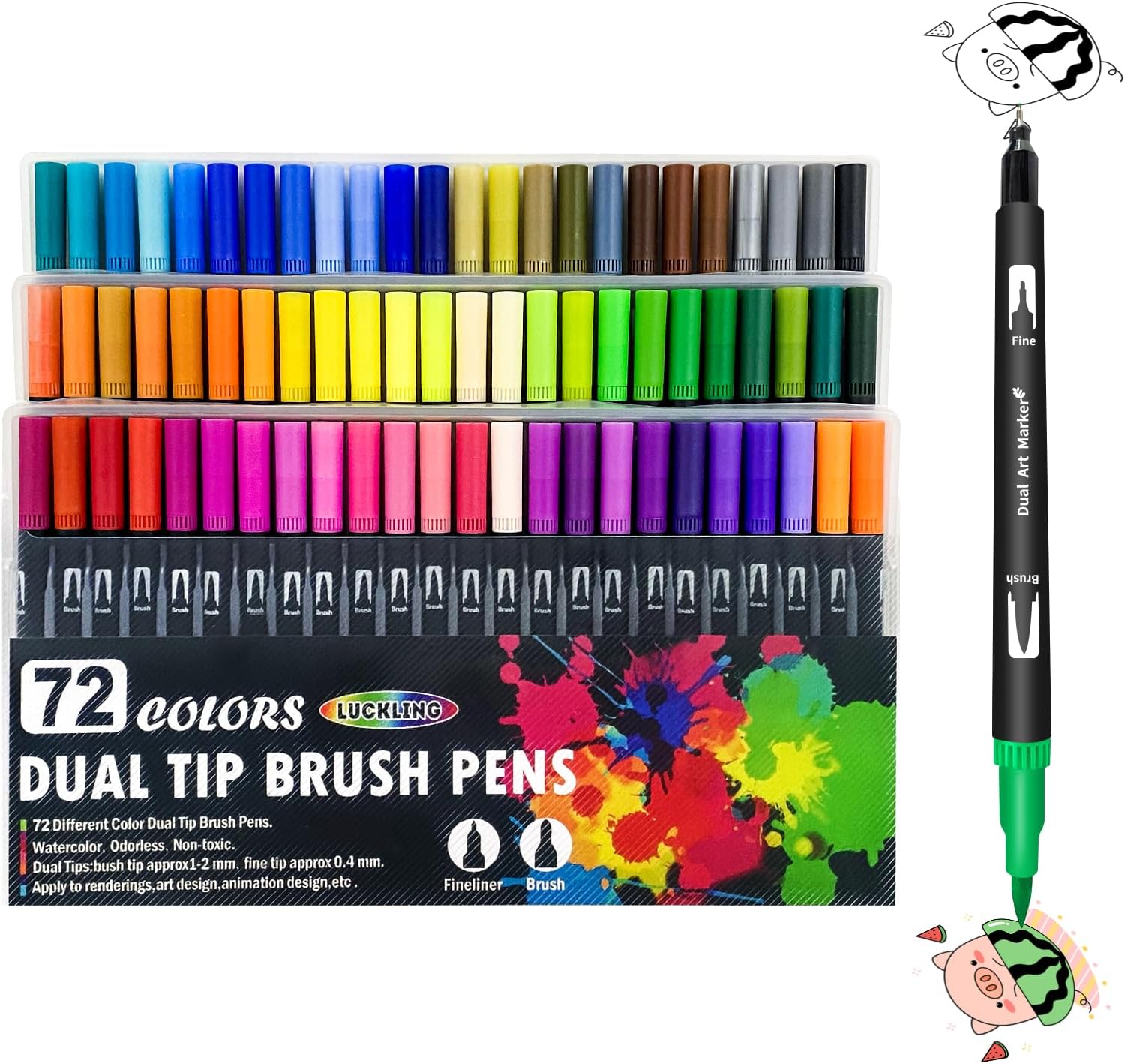 LUCKLING 72 Colouring Pens For Adults/Kids,Felt Tip Pens For Children
