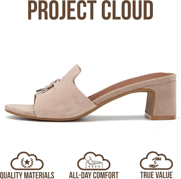 Project Cloud 100% Genuine Leather Sandals Women Footwear - Memory Foam Insole & Non-Slip Women Sandals Dressy - Lightweight Womens Heels Sandals - Slides for Women 2026 (Monaco) - 3
