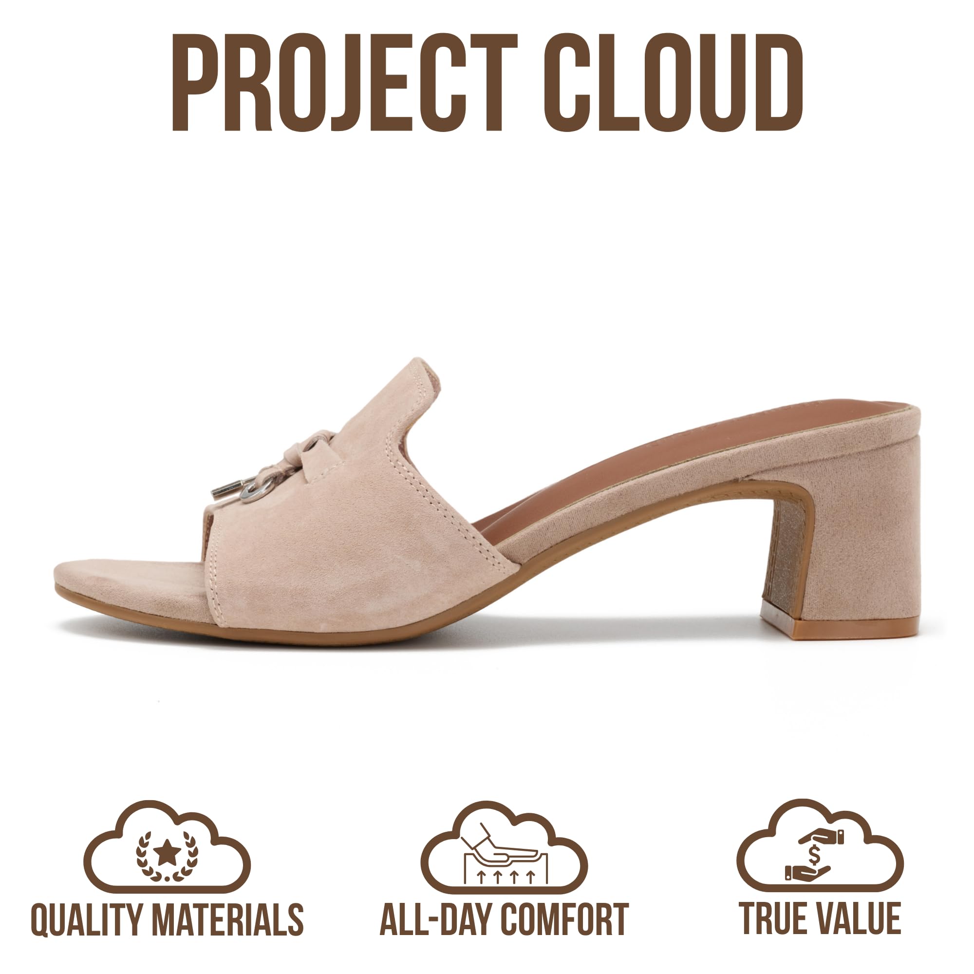 Project Cloud 100% Genuine Leather Sandals Women Footwear - Memory Foam Insole & Non-Slip Women Sandals Dressy - Lightweight Womens Heels Sandals - Slides for Women 2026 (Monaco) — view 3