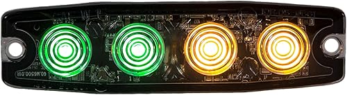 Buyers Products 8892250 - Luz estroboscópica LED ultrafina de 4.5 pulgadas, verdeámbar, 4 LED, patrones de flash síncronos y alternos, luz de