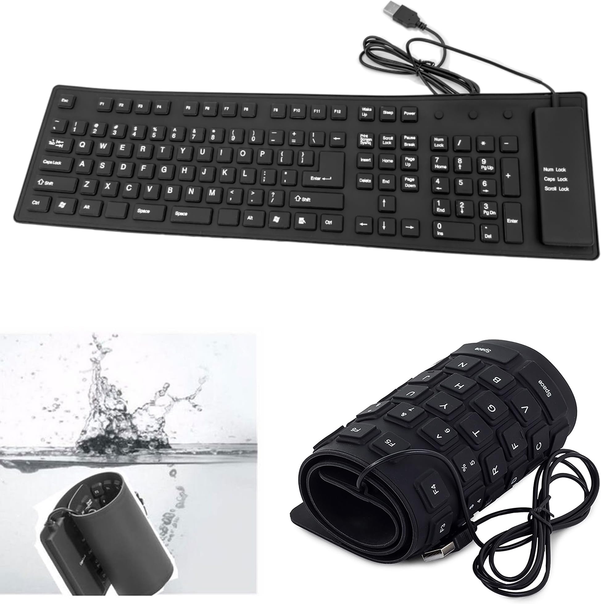 Techson Roll-up Silicone Keyboard, Waterproof Portable Flexible ...