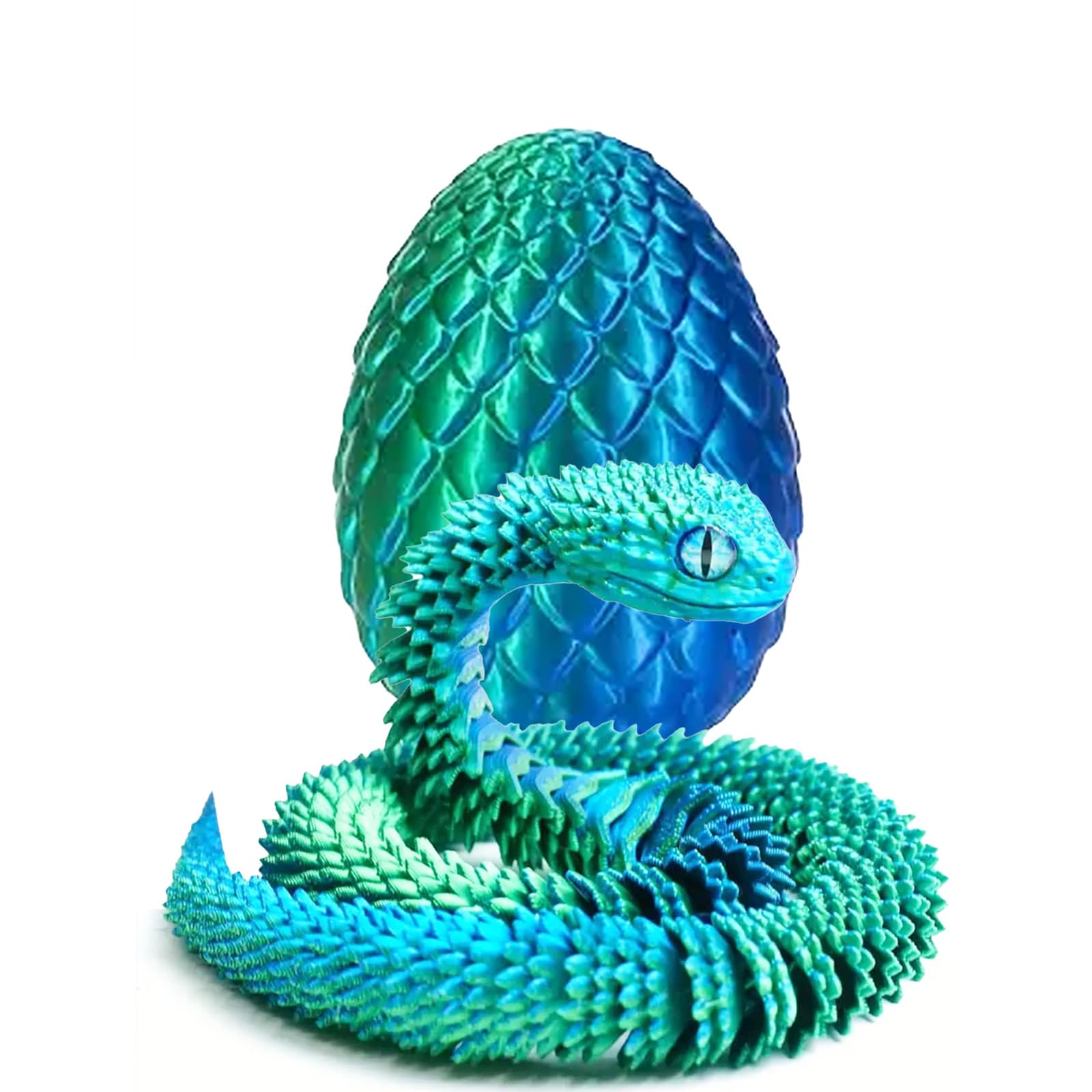30cm 3D Printed Egg with Snake Inside 3D Printed Snake Egg Snake Executive Desk Toy 3D Printing Fidget Animals Snake Animals Inside Decoration Executive Desk Toys (Green)