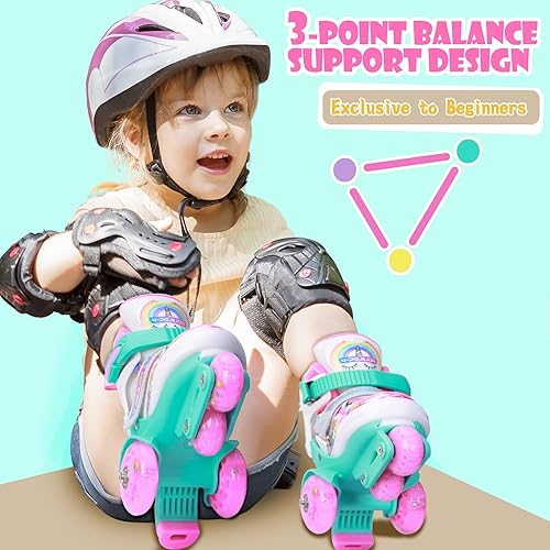 Miniatura 26 de 4-Pejiijar Rainbow Unicorn - Patines de ruedas para niñas de 2 a 4 años, 5-8, 8 a 12, zapatos de ruedas ajustables con ruedas luminosas para regalos