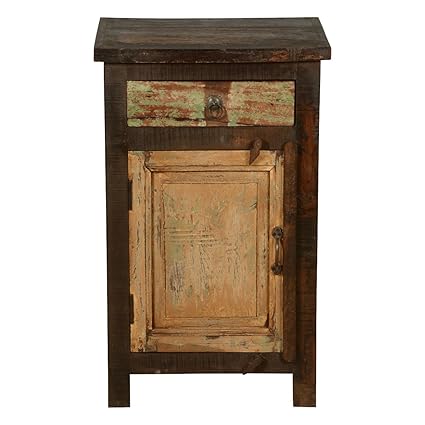 Aprodz Mango Wood Yunnan One Door and One Drawer Bedside Storage Table for Bedroom | Dark Brown Finish