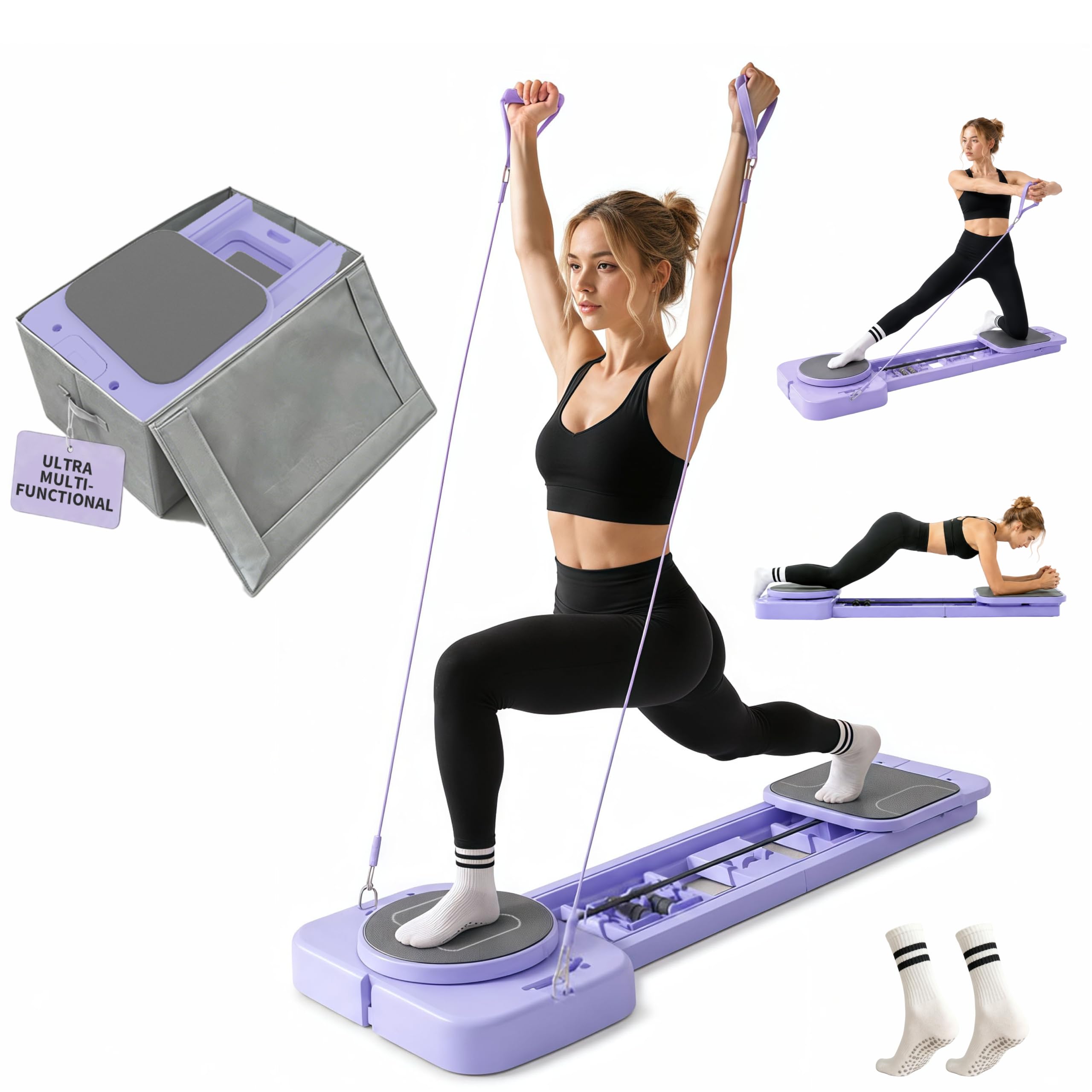 Northdeer Foldable Pilates Sliding Reformer Board, Multi-Purpose Violet
