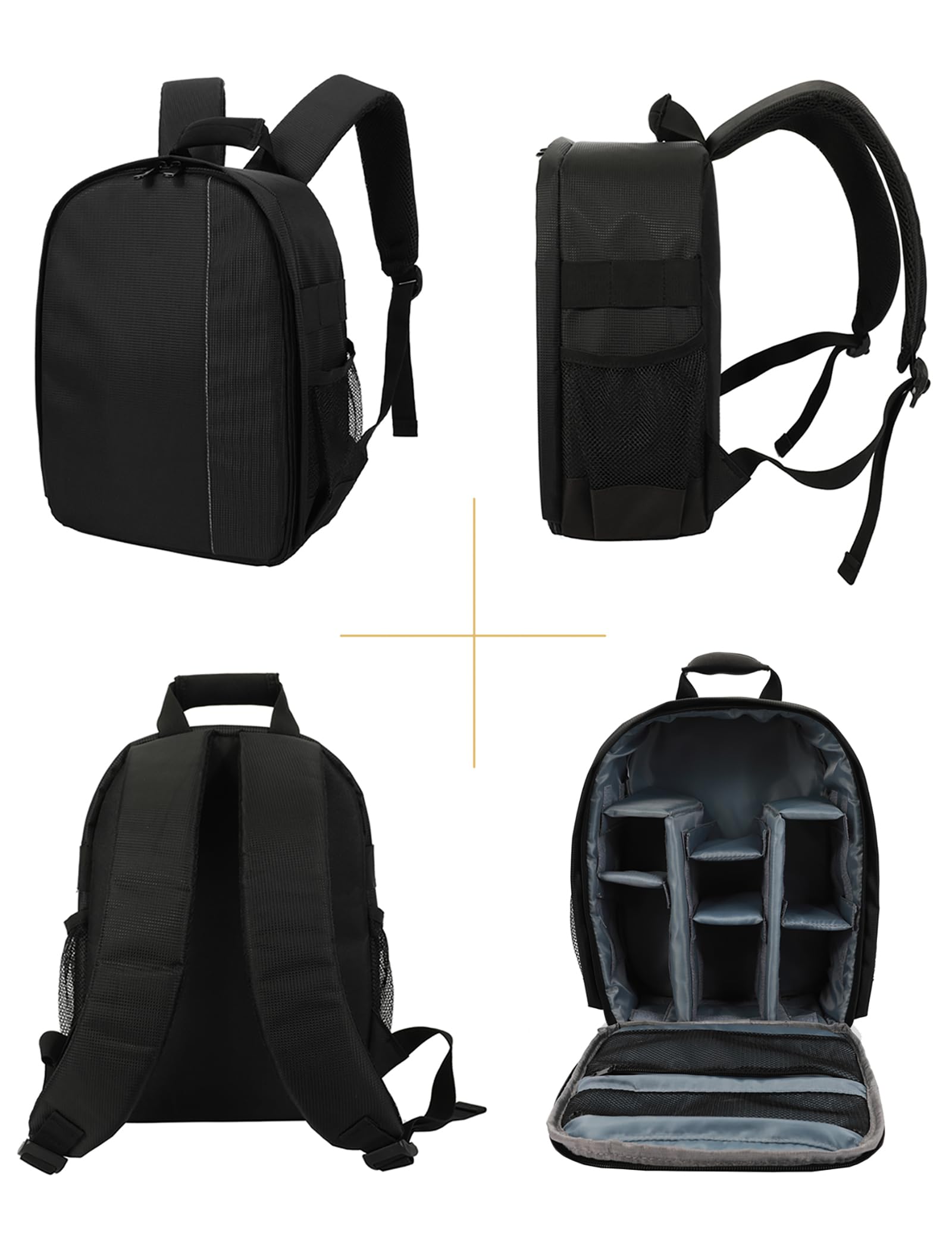 Zaino Fotografico, Zainetto professionale per macchina fotografica, Borsa per fotocamera e obbiettivo, Custodia Imbottita Antiurto Impermeabile 33x24x14cm km36