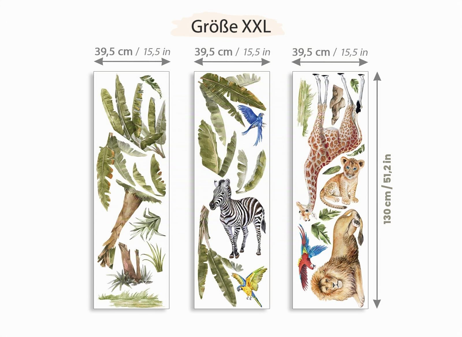 Grandora Dschungeltiere Wandsticker Safari Zebra Giraffe Löwe Wandtattoo für Kinderzimmer Wandaufkleber Tropische Bäume Babyzimmer Deko DL842-5