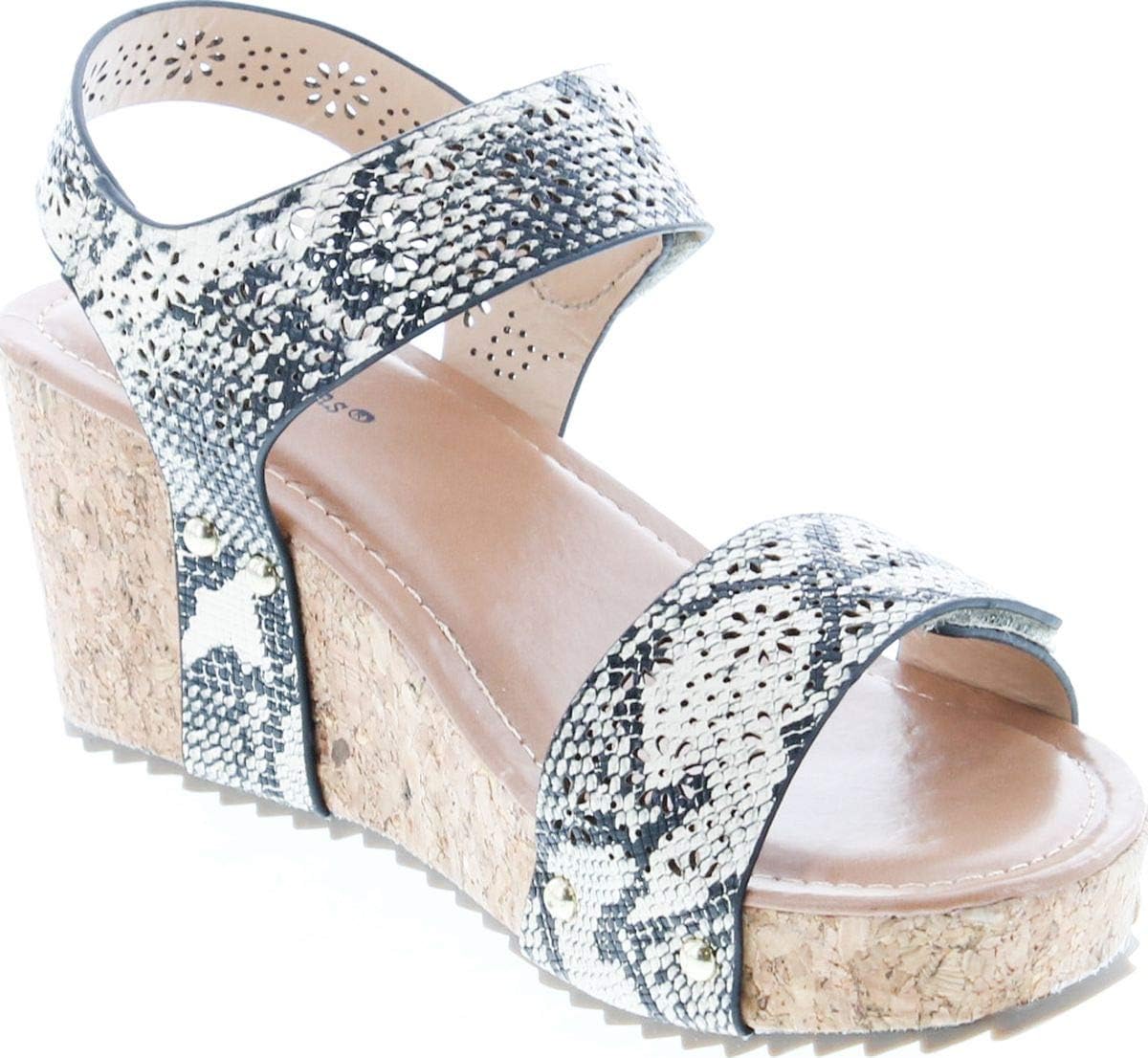 MVE Shoes Womens Stylish Comfortable Open Toe Low Wedge Adjustable Buckle Design