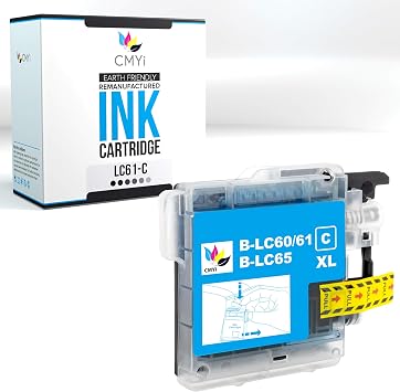 LC61 Cyan Replacement Ink Cartridge for Brother DCP-385CW, 395CN, 585CW, J125, J140W, J715W, MFC-250c, 255CW, 290C, 295CN, 490CW, 495CW, 5490CN, 5895CW, 6490CW, 6890DW, 790CW, 795CW Printer