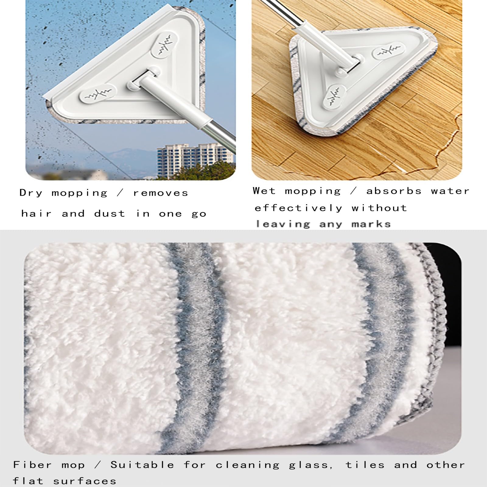 Limpiador de pared con cepillo triangular y mango largo, ideal para suelos de madera dura, laminado, vinilo, cocina y baño, 27 x 180 x 27 cm