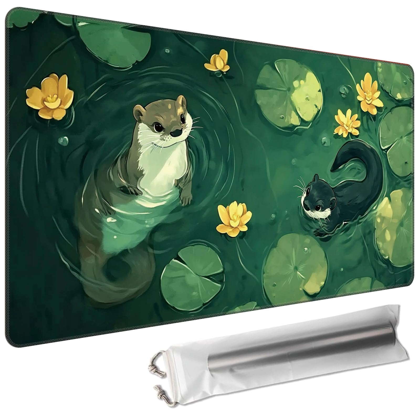 Cdkfxjy MTG Playmat 27.5 x 15.7in Includes Storage Bag,TCG Playmat with Soft Surface Premium Non-Slip Rubber Backing Stitched Edges Durable Gaming Mat,Swimming Otters