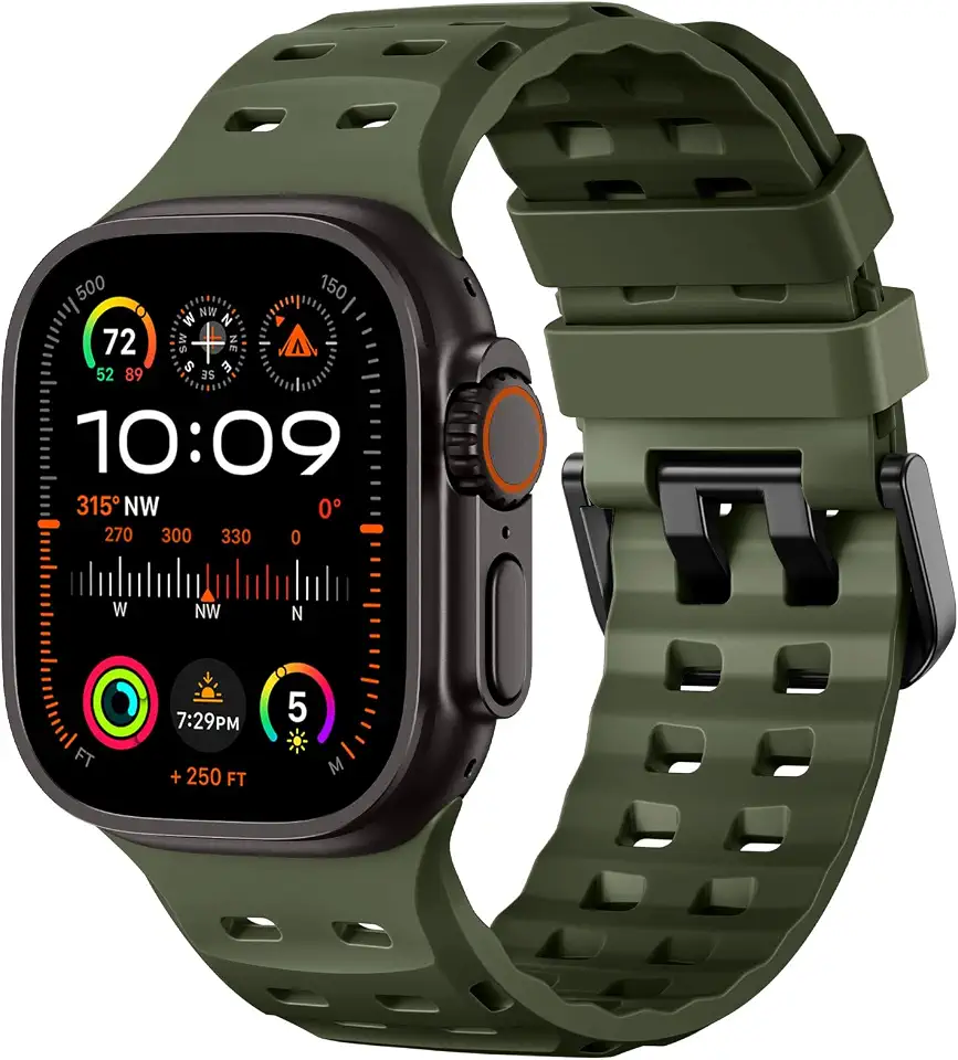 Adorve Pulseira de silicone masculina compatível com Apple Watch Ultra 2 de 49 mm, 46 mm, 45 mm, 44 mm e 42 mm, resistente à prova d'água para iWatch 10 9, 8, 7, 6, 5, 4, 3, 2 1 e SE