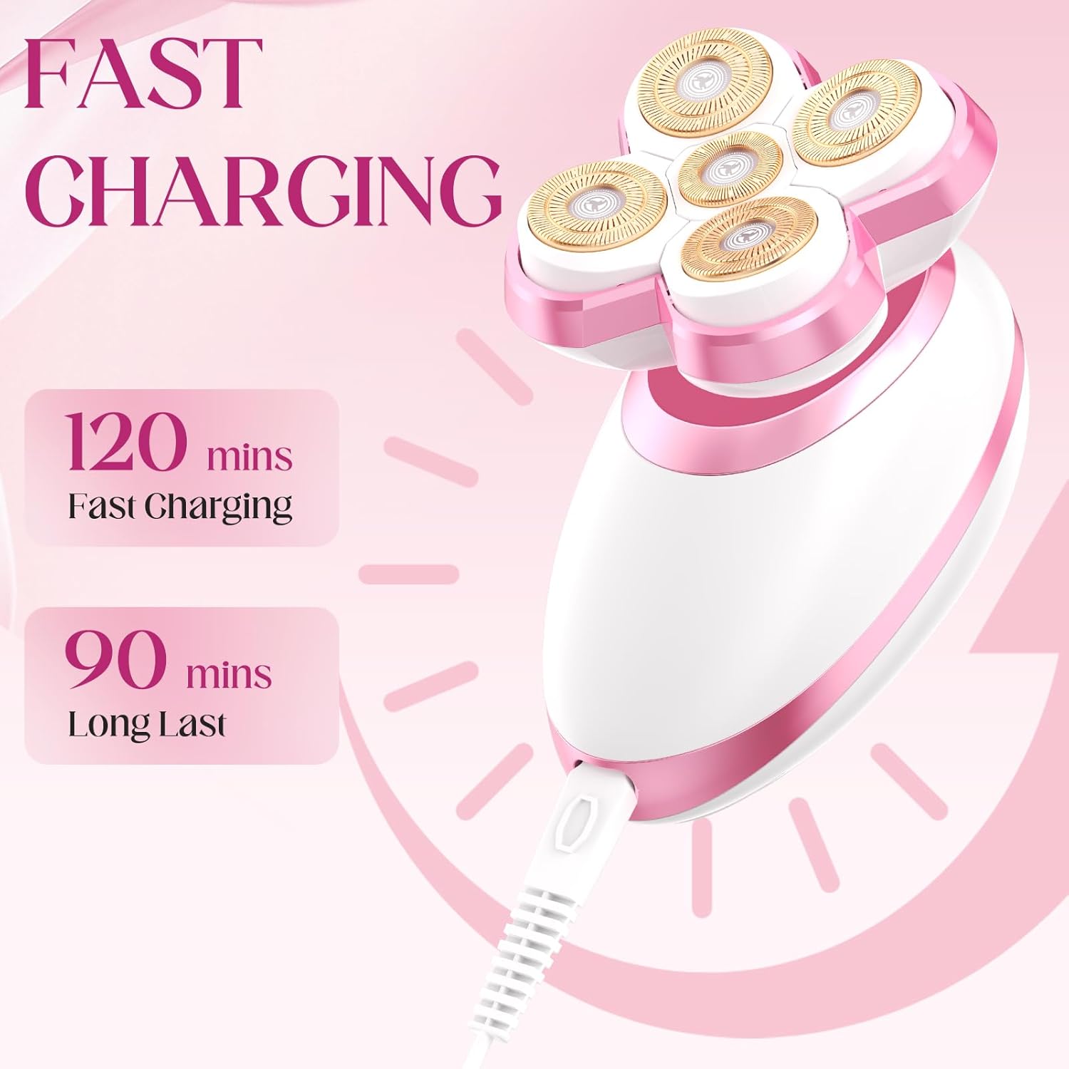 Electric Razors for Women Legs, Upgraded Magnetic Flawless Electric Shaver for Women, Rechargeable Waterproof Women's Electric Trimmer for Arms Legs and Pubic Area (Pink)