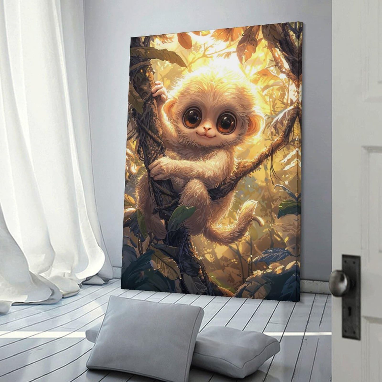Junmoney Frame-Style-5 Wall Picture Print Cute Monkey In Jungle, 20X30inch(50X75cm), For Contemporary Homes, Apartments Or Offices, Decorative Canvas Decor For Home Updates