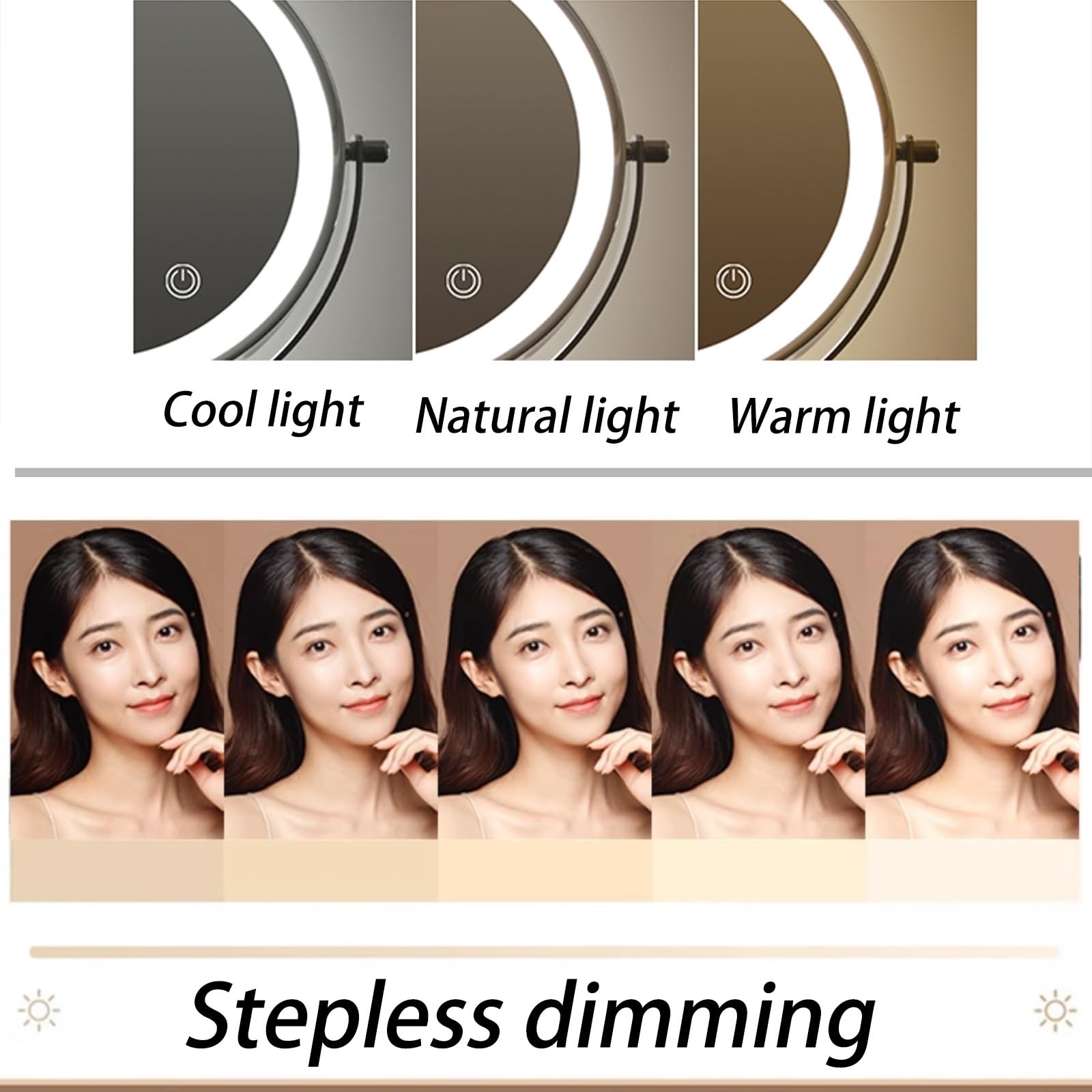 Specchio Per Trucco Illuminato A Parete Ricaricabile, Specchio Cosmetico LED Bifacciale Da 8 Pollici Ingrandimento 1X/3X, Touch Screen A 3 Luci Colorate Dimmerabile(Noir)