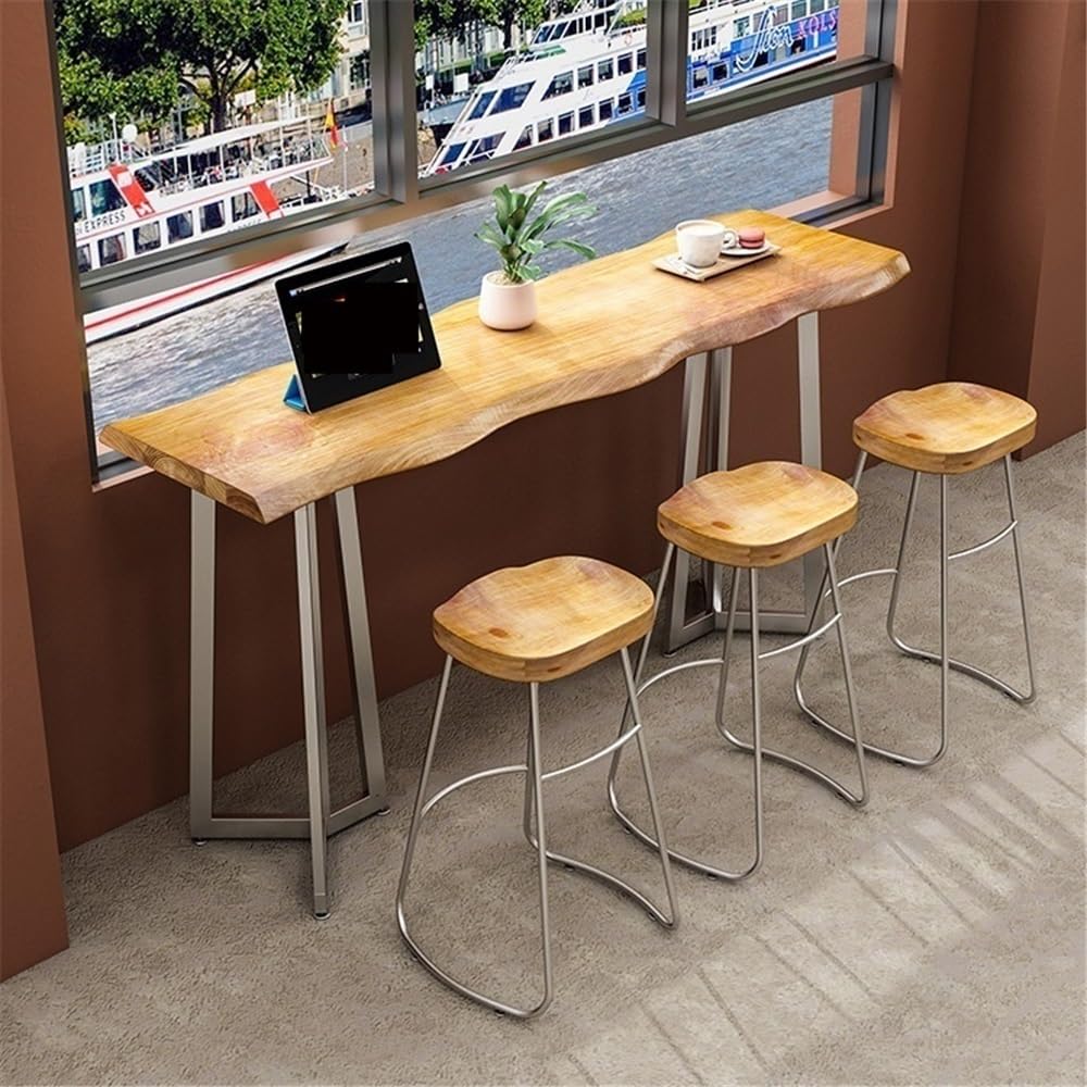 Table de Bar Table de Bar Longue en Bois avec Cadre métal, Hauteur comptoir, for Cuisine, Salle à Manger, Salon(180x45x105cm)