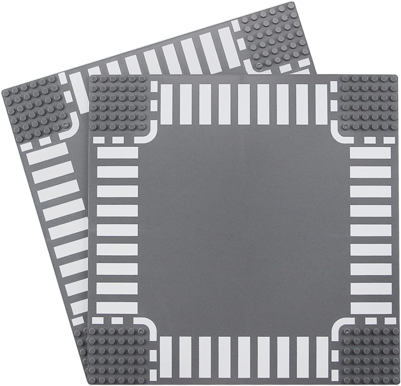 Feleph Classic Crossroad Road Base Plates, City Street Building Kit, 25 x 25 cm Town Baseplate for Building Bricks Compatible with All Major Brands (Crossroad 2 Pieces)