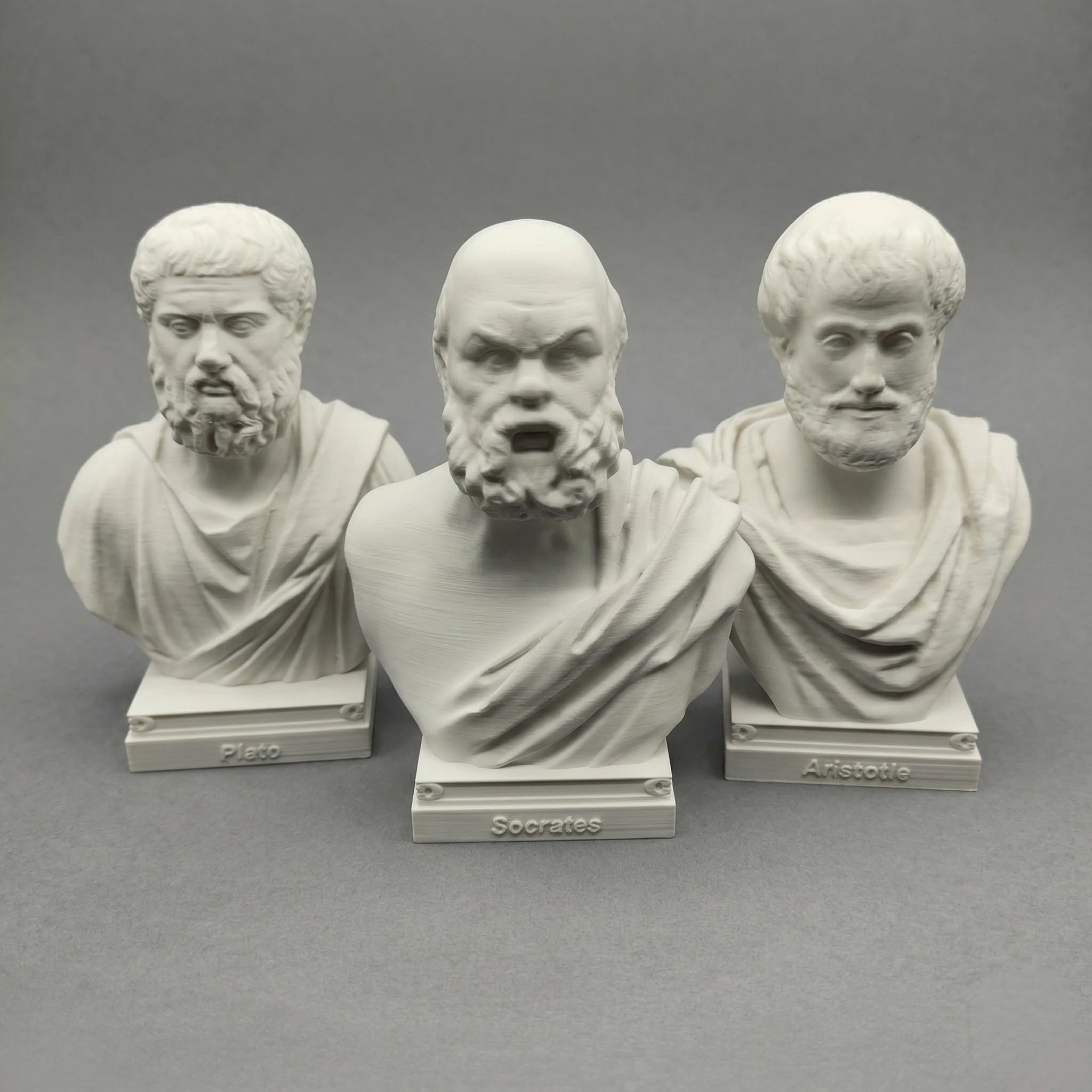 Greek Philosopher Socrates Aristotle Plato Bust Historical Statue Head Sculpture Home Decor Collectible Figurine Desk Table Top Memorabilia (Greek Philosophers Set of 3, 4" Hx2.5 Wx2 D)