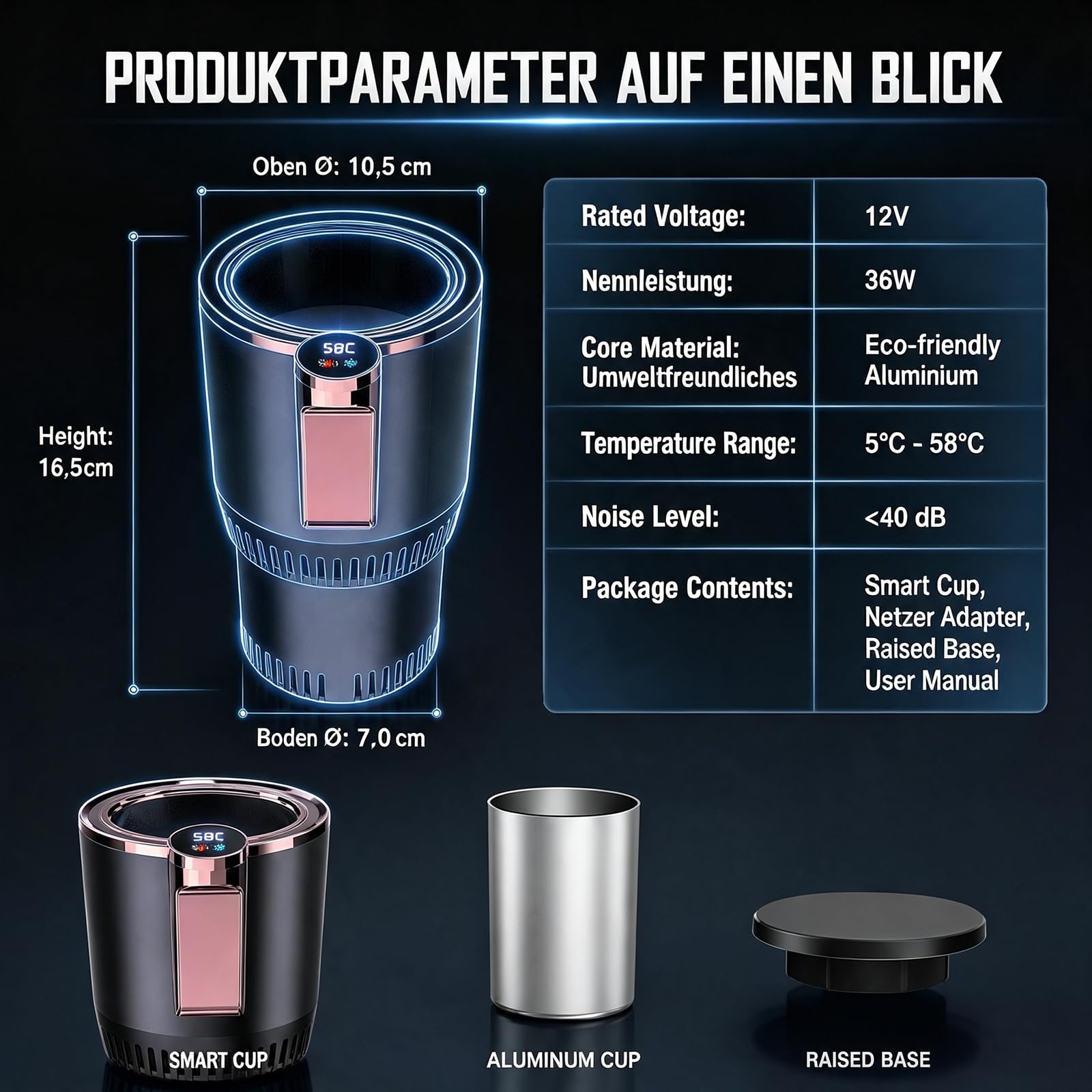 2-in-1 Auto Becherwärmer Kühler,12V Tragbarer Heiz- und Kühlbecher mit LCD-Display,Universal Smart Getränkehalter für Kaffee Wasser Milch,Autozubehör für PKW LKW